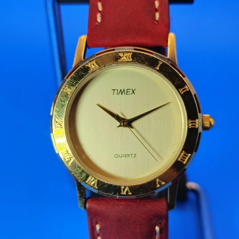 Vintage 1995 Timex Roman Numeral Mens Unisex 32mm Quartz Dress Watch New Strap
